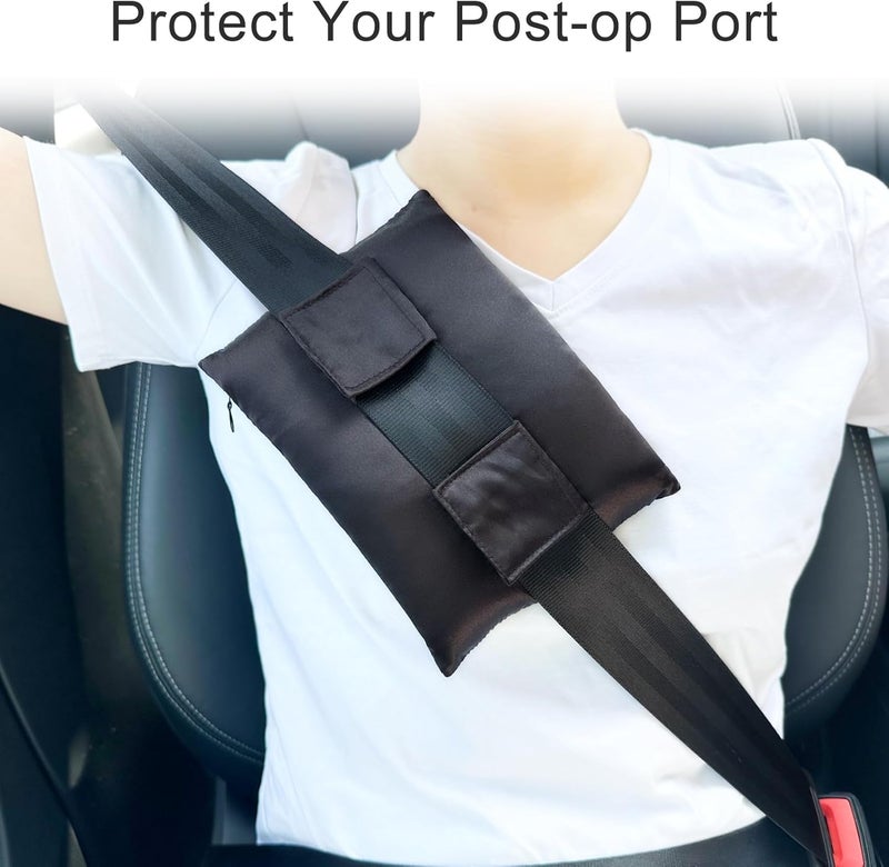 HapiPoppy Port Pillows Chemo Port Pillow for Seatbelt Pacemaker Chest Protector Chemo Patients Cancer Open-Heart Incision Recovery Post Surgery Support Cushion Gifts, Silky Satin Black - Image 3